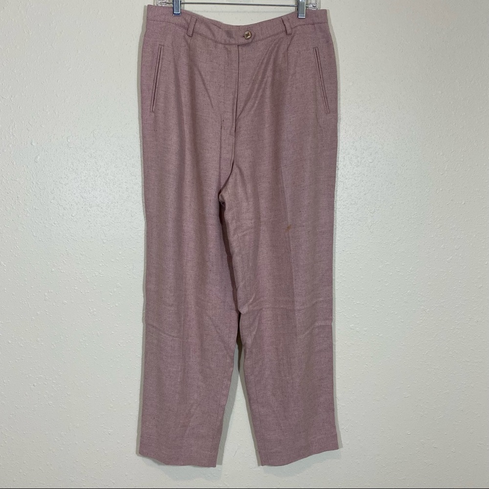 Vintage Austin Reed Wool Pants Classic 14 Mauve High Waist Herringbone S…